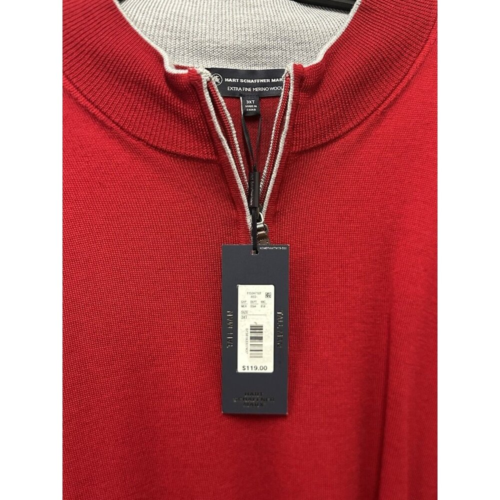 Hart Schaffner Marx Mens Big & Tall Red 3XLT Quarter Zip Merino Wool Sweater - Picture 6 of 9